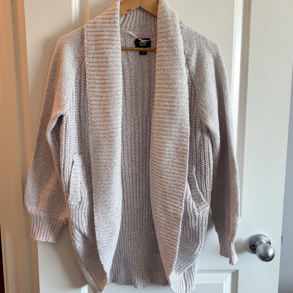 Roots Purple Cream Knit Open Cardigan